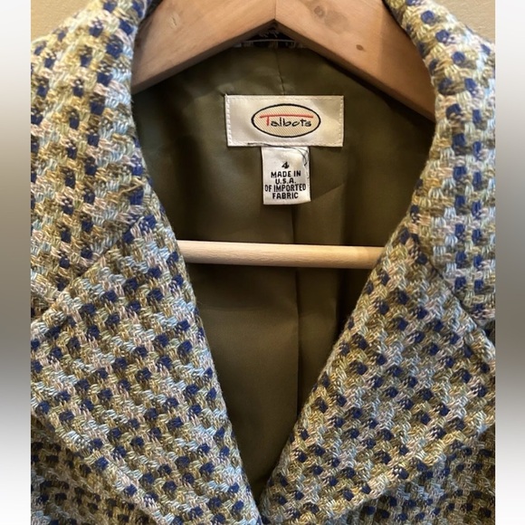 Talbots Women’s Classic Fitted Blazer Woven Wool Blend Tweed Olive Size 4 - Picture 6 of 11